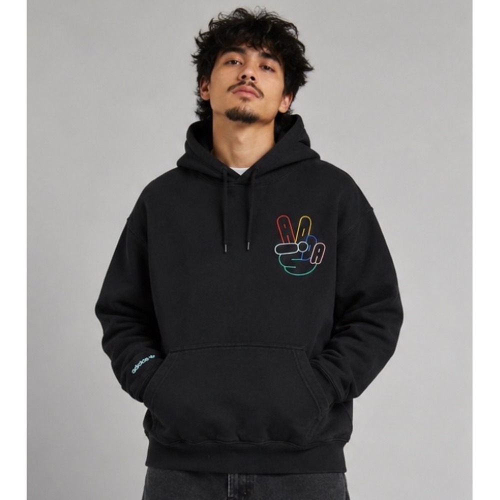 Adidas Originals‎ Mens Black Peace Sign Graphic Hoodie Sweatshirt Size Large Gym